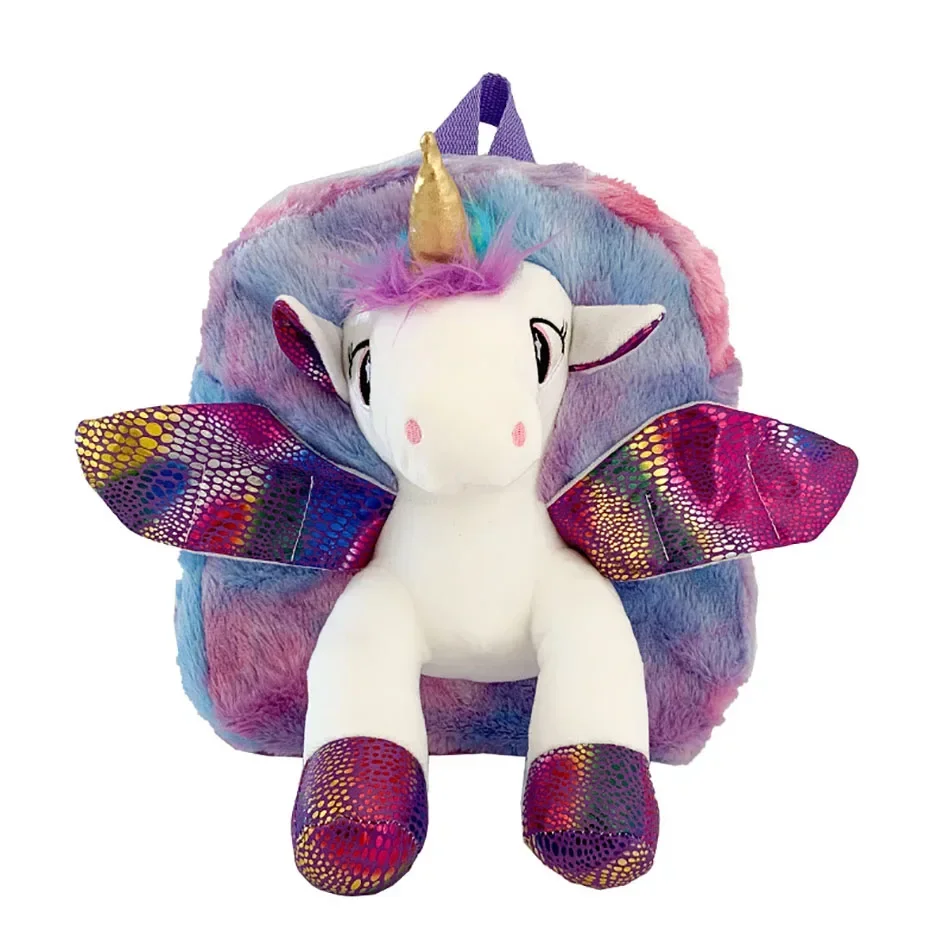 Little Girls Unicorn Fur Backpacks with LED Lights Children 3D Plush Toy Kindergarten Schoolbags Cartoon Back Pack for Girls Boy