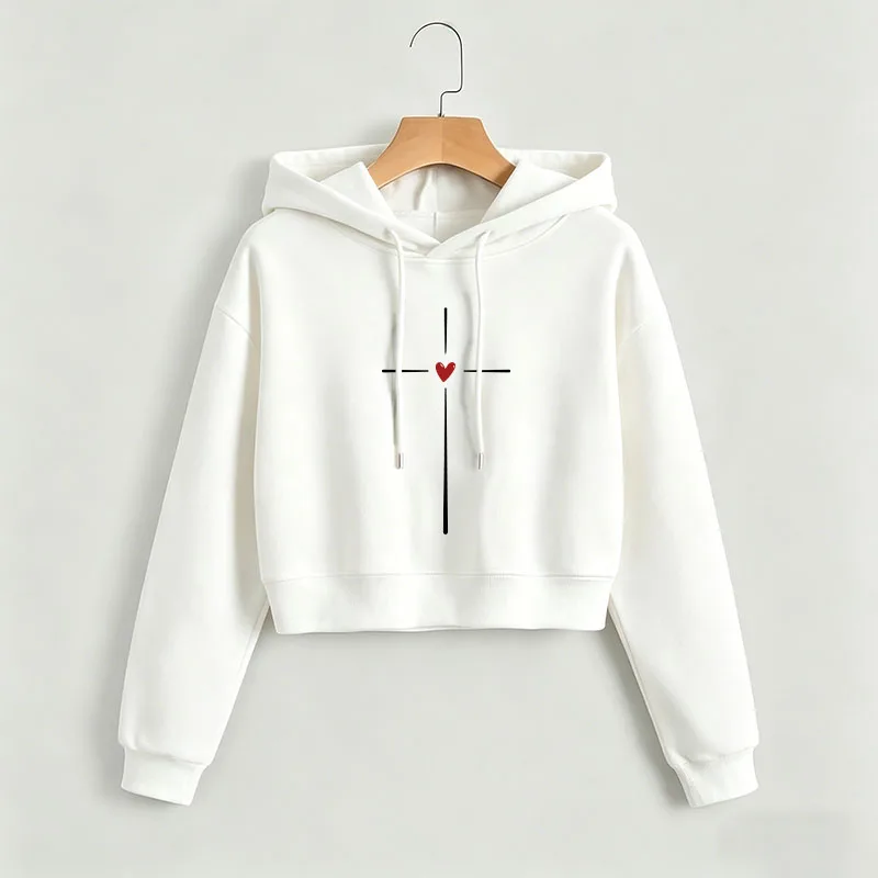 

Hoodies Casual Love Heart Cropped Sweatshirt Crop Top Hoodie Y2k Sweatshirts Gothic Casual Style Clothes