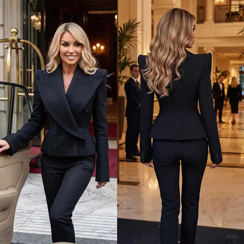 Customized Women Blazer Sets Ladies Big Peaked Lapel Prom Evening Guest Wedding Wear Birthday Party Outfits 2 Pieces