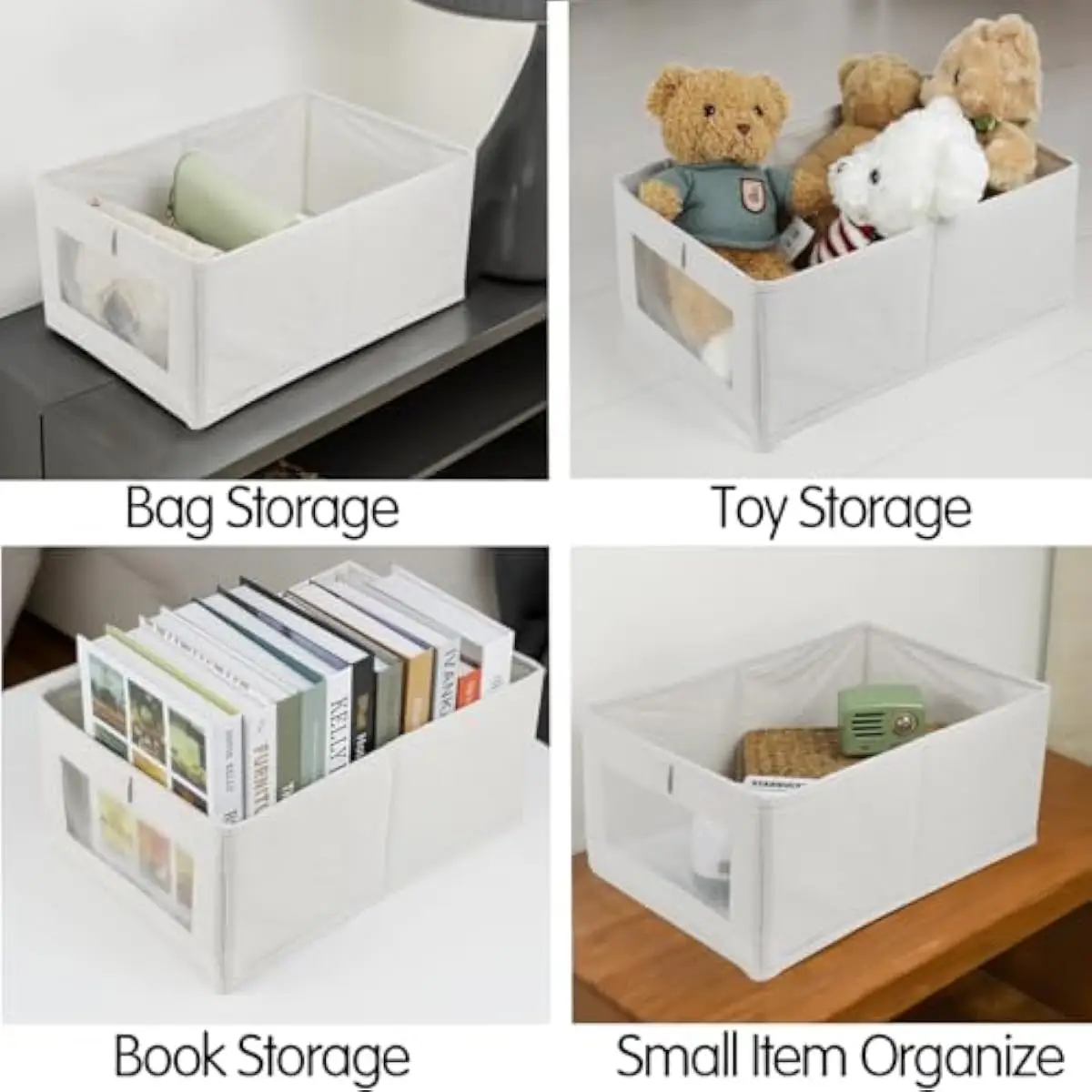 4 Pack Linen Storage Bins, Storage Containers for Organizing Clothing, Jeans, Toys, Books, Shelves, Closet, Wardrobe - Closet Or