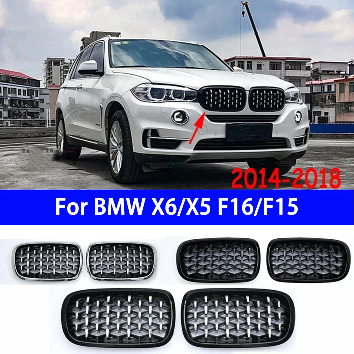 

Suitable for BMW X5/X6 X5M/X6M F15 F16 F85 F86 2014-2018 Front Bumper Grille Meteor Grille Front Cover Decoration