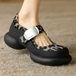 2024 Spring new women's leopard horsehair Mary Jane flats thick sole platform high quality female casual daily footwear shoes