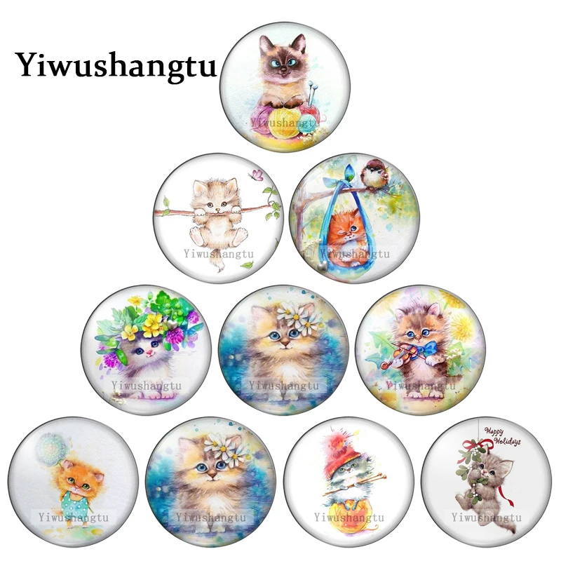 Cartoon cute Pet baby Cat Patterns 12mm/18mm/20mm/25mm Round photo glass cabochon demo flat back Making findings