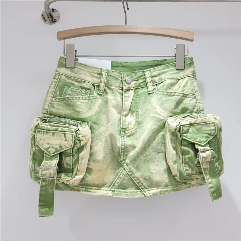 Retro Three-dimensional Pocket Tooling Denim Skirt Women's New Sexy Spice Girl A-word Hip Skirt