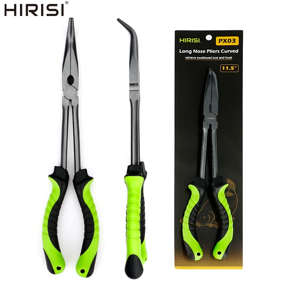 Hirisi PX03 29 cm gebogene Angelzange mit langer Nase, Hakenentferner aus Kohlenstoffstahl mit Schnurschneider, Angelzubehör für Karpfenangeln