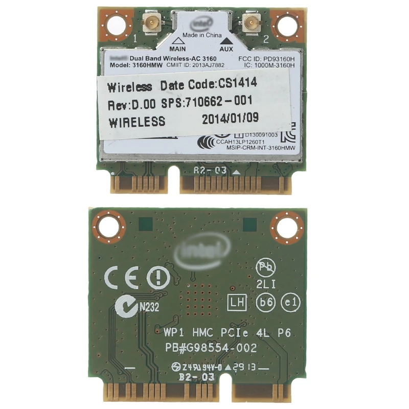 Двухдиапазонная сетевая карта Wireless-AC 3160 3160HMW, 2 BT 4,0 Mini PCI-e LAN Card, поддержка 802.11a 433 Мбит/с