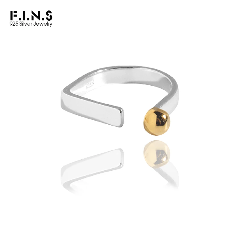 F.I.N.S Genuine 925 Sterling Silver Rings Minimalist Contrast Color Open Ring Geometric Flat Glossry Index Finger Ring for Women