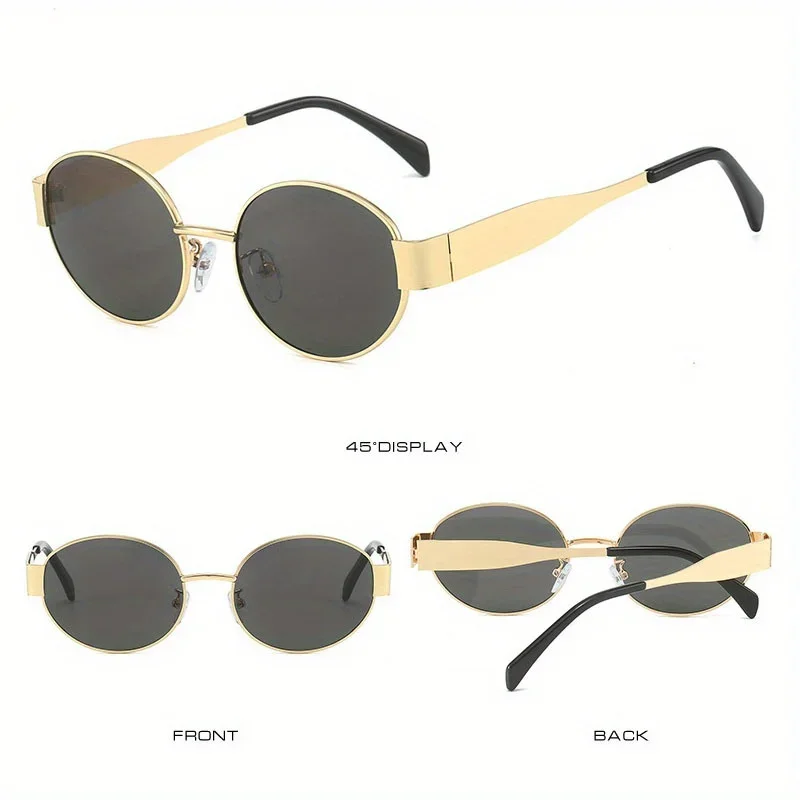 Trendige ovale Sonnenbrille für Damen, Luxusmarke, Designer-Sonnenbrille mit Metallrahmen, Damen, klassisch, Vintage, runde Farbtöne, Unisex
