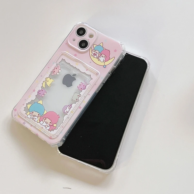 Cute Cartoon Sanrio Hello Kitty Transparent Phone Case For iPhone 15 Pro 14 13 12 11 Pro Max Soft Tpu Wallet Cover Card Holder