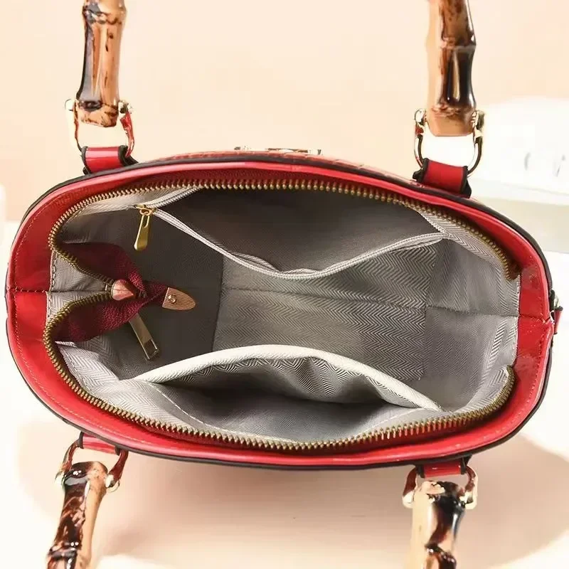 Crocodile Pattern Creative Shell Shaped Shoulder Bags High Quality Retro Bamboo Joint Handle Handbag Women Office Crossbody Bag