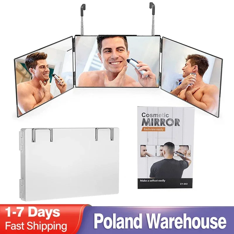 กระจกตัดผมด้วยตัวเองแบบ LED 3 ด้าน - 360 °   พับและยืดหดได้ ดีไซน์แบบชาร์จไฟได้เพื่อการมองเห็นด้านหลังศีรษะได้อย่างชัดเจนระหว่างการตัดผม