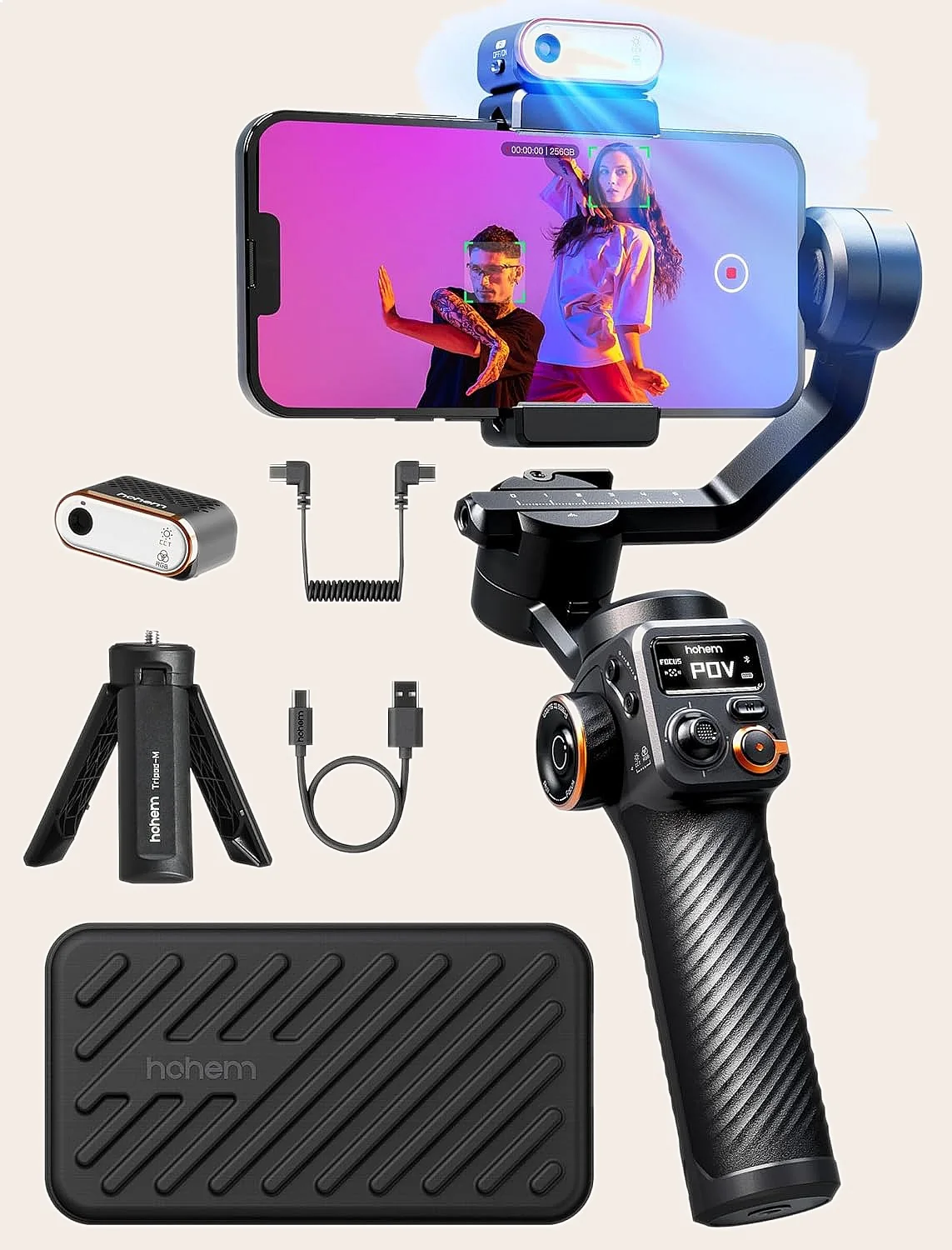 3-Axis AI Tracking Smartphone Gimbal with Magnetic Fill Light, 18H Battery for Video