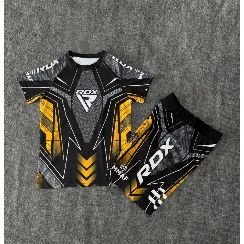 New Fighting Night RDX MMA Octagonal Cage Boxing T-shirt Set Men Fitness Training Running Sports Set Breathable Speed Drying Set