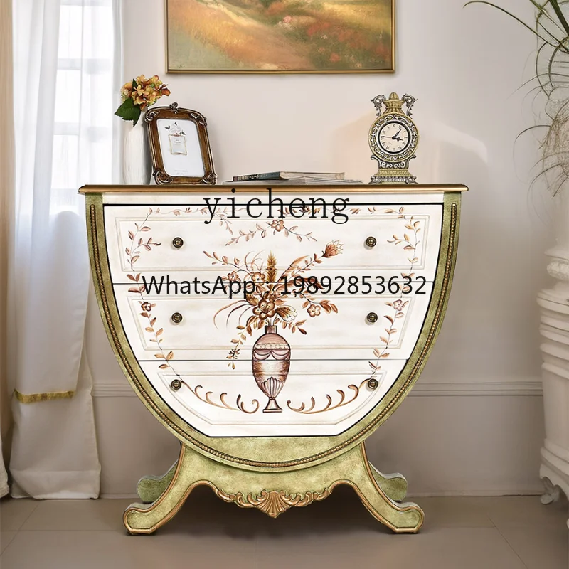 Solid Wood U-Shaped Chest of Drawers Entrance Foyer Entrance Cabinet Vintage Painted Distressed Curio Cabinet