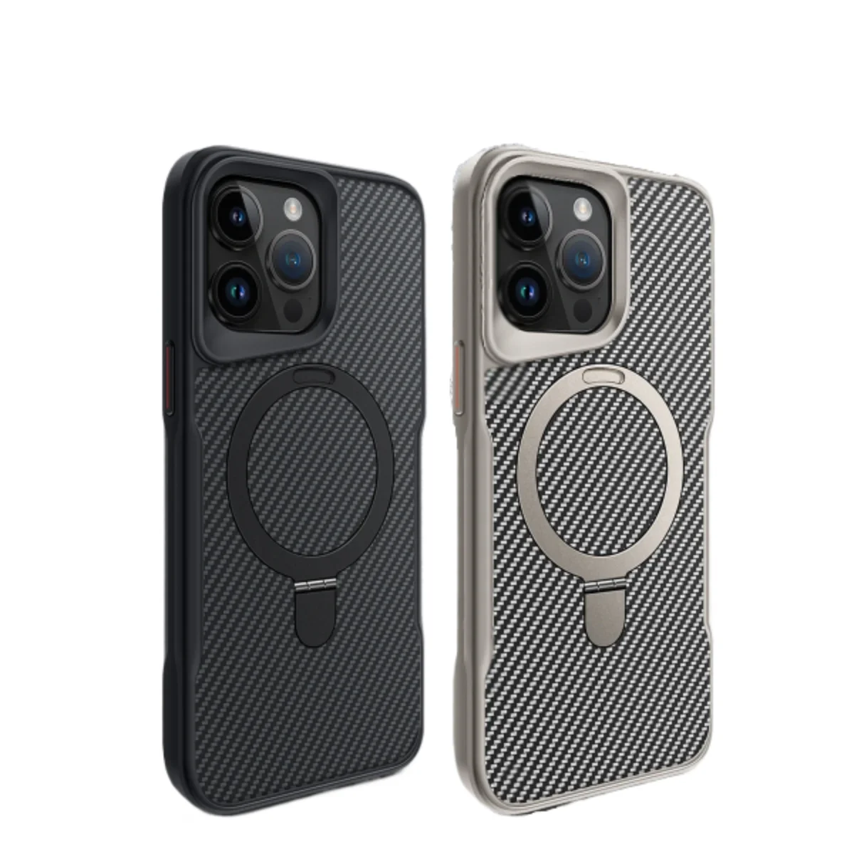 Magnetic Fibre Carbon Pattern Phone Case for iPhone 16 15 14 13 12 Pro Max 16 Plus With Bracket TPU Boder Shockproof Cover Funda