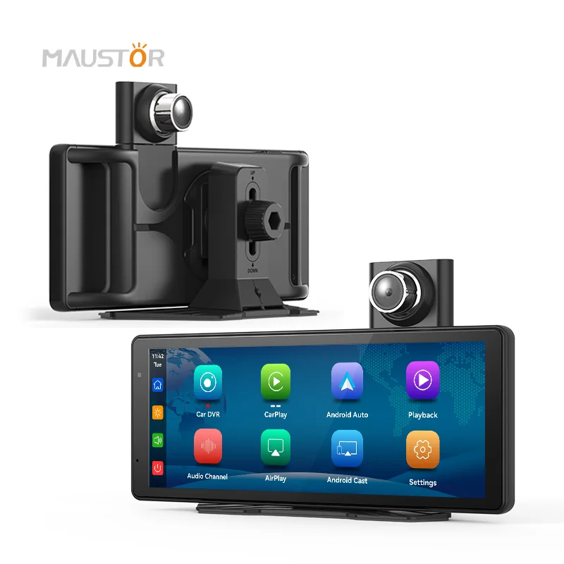 Maustor 8.1 Inch Wireless Portable Universal Carplay Android Auto With G-sensor ADAS 4K/1080P Dash Cam Car