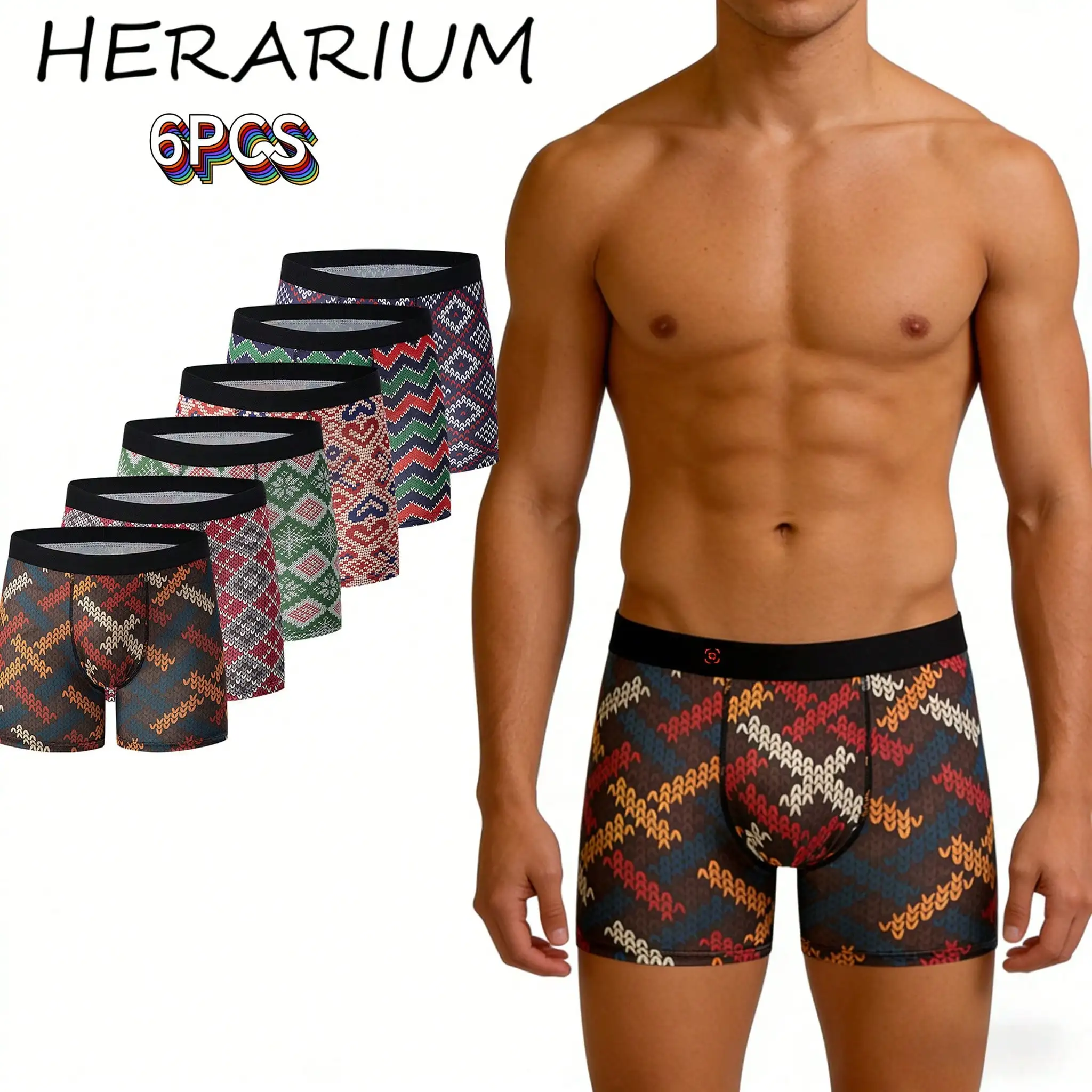 

6-Pack Mens Geometric Print Briefs Stretch Comfort Underwear For Workout Casual Beach Wear