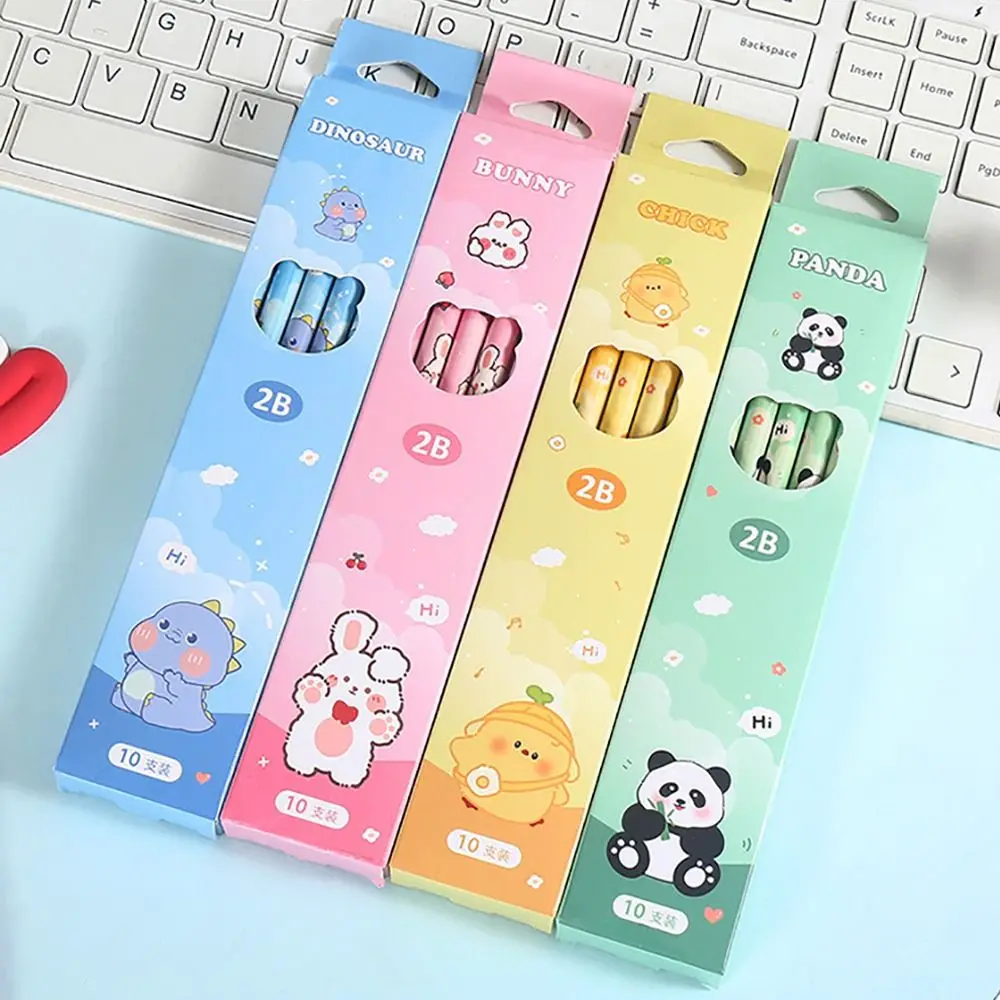 10Pcs Durable With Rubber Head 2B Pencil Smooth Writing Cartoon Writing Pencil Stationery Painting Pencil Office