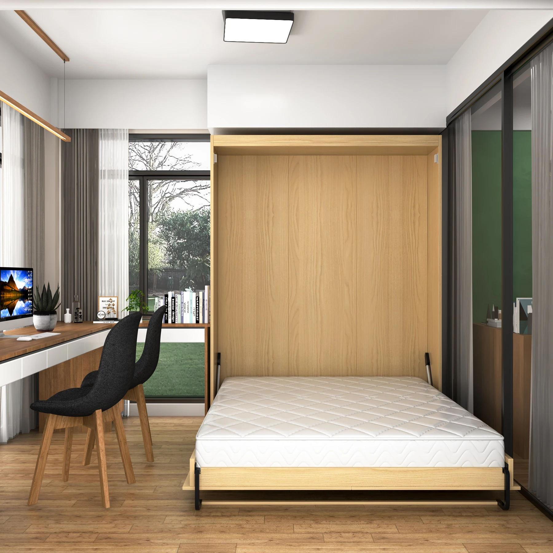 Space Saving Furniture Wood Grain Foldable Murphy Bed for Small Bedroom Apartmentpromote sales