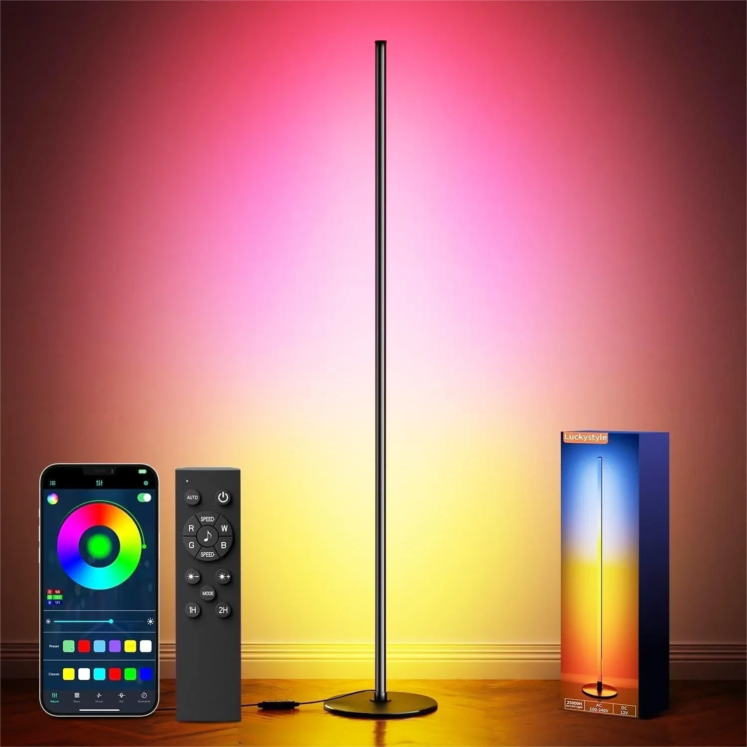 

Smart RGB+IC Corner Floor Lamp with APP and Remote, Music Sync Color Changing Tall Lamp for Living Room Bedroom Party