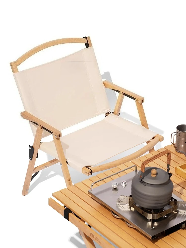 Camping Outdoor Solid Wood Folding Chair Portable Beach Chair
