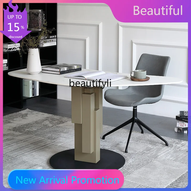 

Light Luxury Stone Plate Desk Simple Modern Italian Minimalist Small Apartment Study Laptop Office Desk and Chair Home G1218