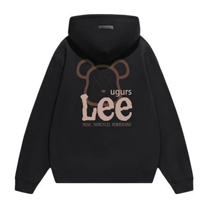 LEE Joint Cartoon Bear Fleece Hooded Sweater Men\'s Spring and Autumn Tide Brand Loose Casual Jacket Men\'s Couple Clothing