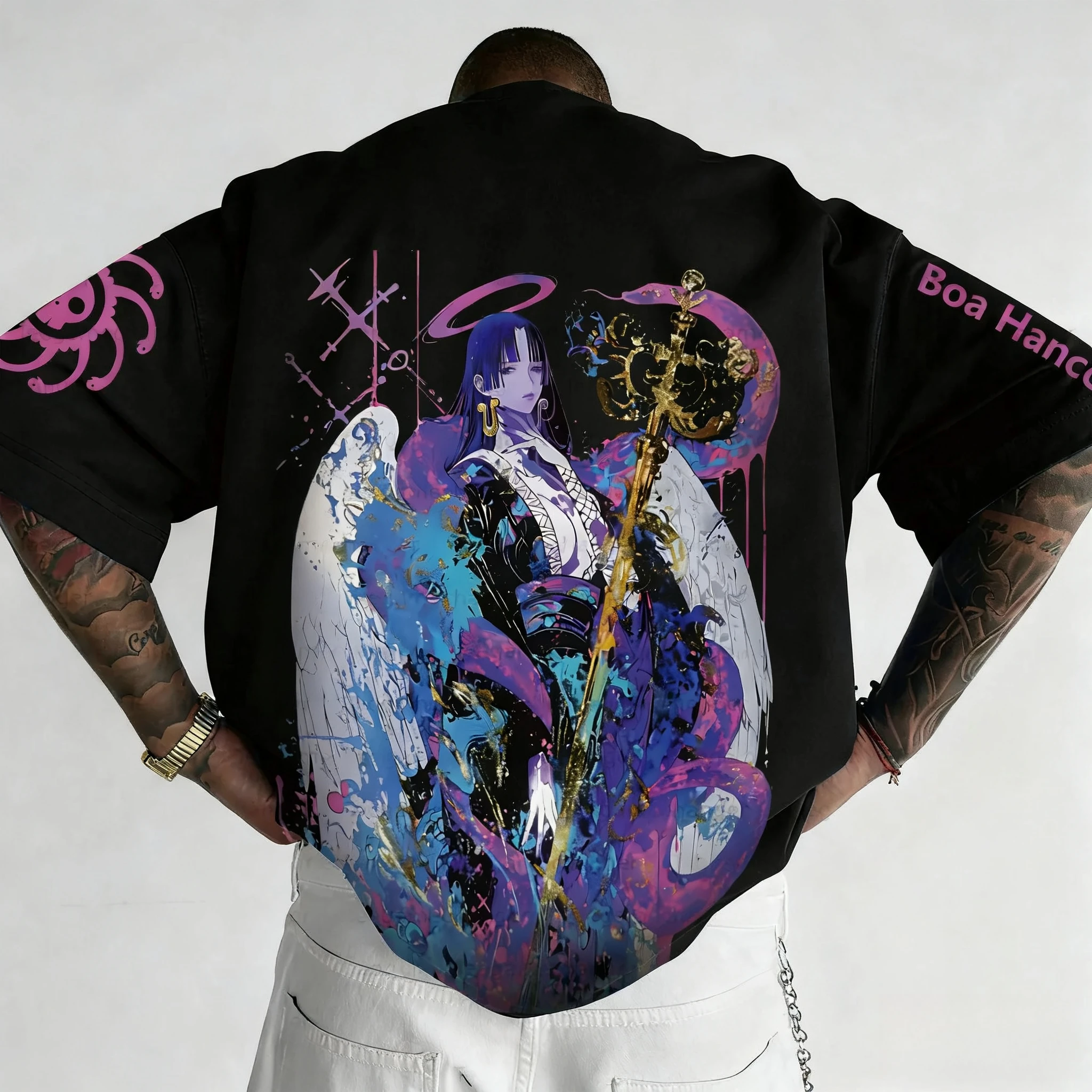 2025 Camiseta holgada americana de manga corta de algodón con estampado de Luffy de una pieza para hombres y mujeres, camiseta deportiva transpirable de verano con cuello redondo