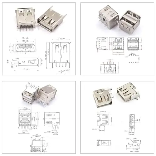 Kit de surtido de conectores USB 2.0 hembra/macho para montaje en PCB, con pines, tipo A/B, macho/hembra (USB 2.0) 6