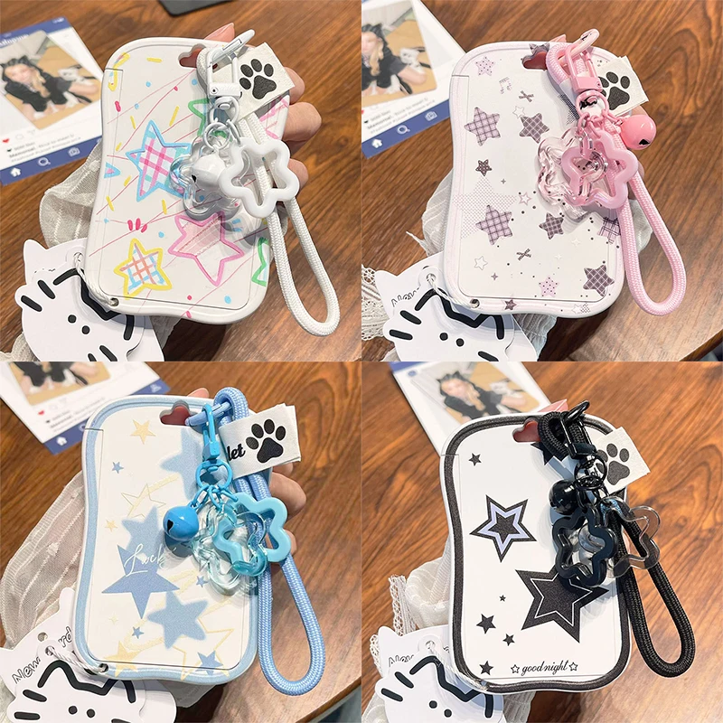 

ID Card Protective Cover For Students With Star Pendant Keychain Transparent School Photo Holder Durable For Backpack Office Use