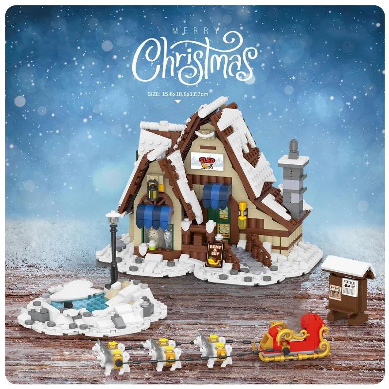 Christmas Gift Winter Town Santa Claus Village Model Building Block Toys Christmas Tree Sled Car Puzzle Sets For Kids Xmas Gifts