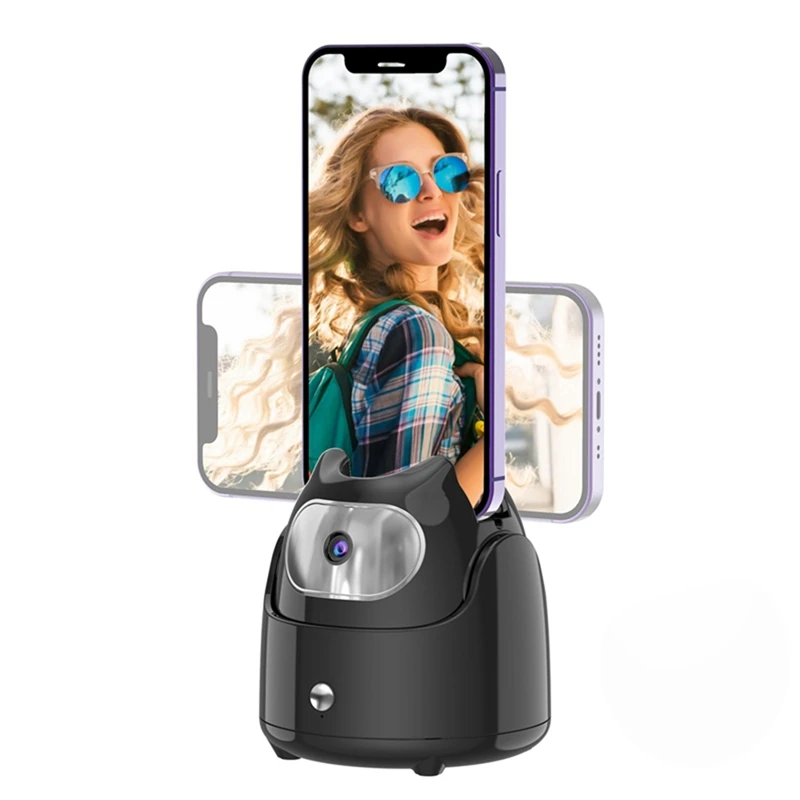 Automatic Face Tracking Gimbal Mobile Phone Holder 360° Rotation AI Face Recognition Phone Tripod For Vlog Video Durable Black