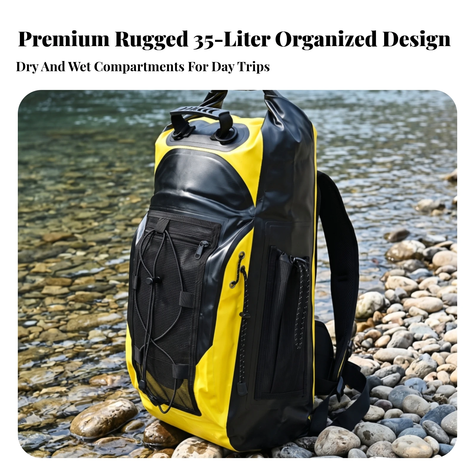 Dry Bag Backpack with Front Pocket Sturdy Roll-Top-Seal Bag for Hikers, Rafting, Trekking