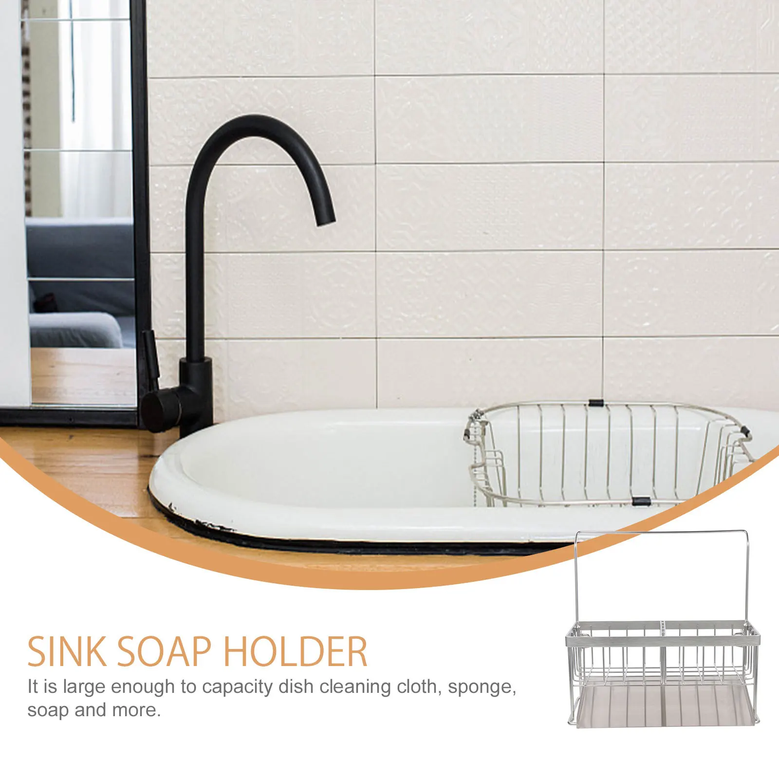 

Large Kitchen Sponge Rack with Drain Tray Store Dishcloths Soap and Brushes Keep Sink Area Tidy Convenient Dish Towel Holder