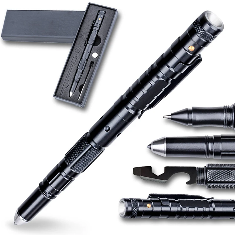 Tactical Pen Aluminum Alloy Multitool Pen Survival Gear Gadgets LED Tactical Flashlight Window Glass Breaker for Men Dads