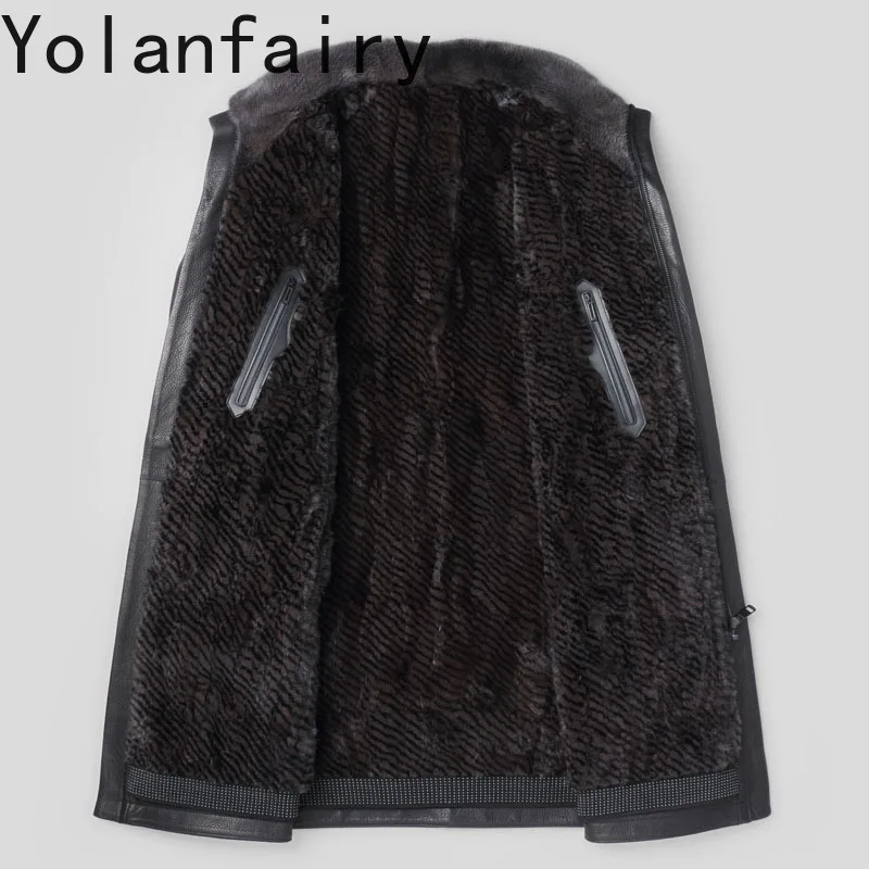 YOLANFAIRY Luxury Real Fur Coat Man High Quality Genuine Goatskin Leather Jacket Mink Fur Liner Warm Trench Coats Men Winter