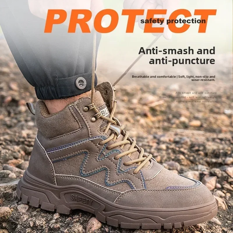 High Top Steel Toe Safety Shoes Anti Smashing Anti Piercing Wear Resistant Lightweight Breathable Comfortable Work Boots
