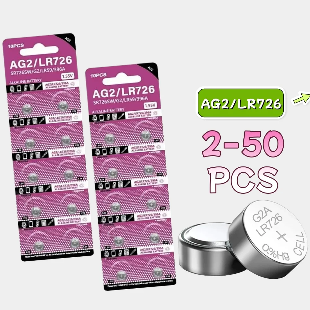 2-50PCS AG2 LR726 397 396A SR726 196 SR726SW CX59 LR59 SR59 396 Button Battery For Watch Toys Remote Cell Coin Batteries 1.55V