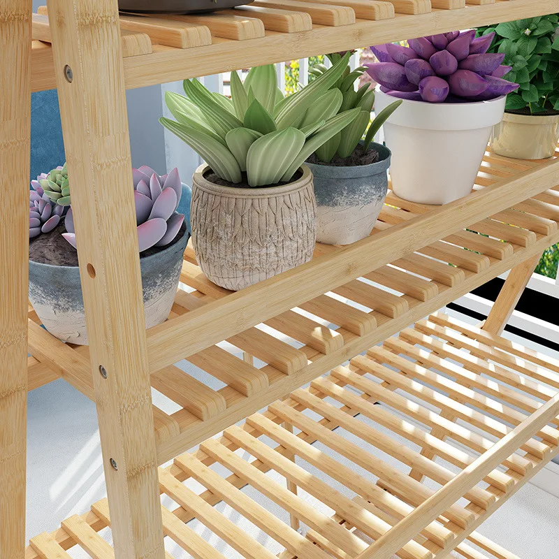Nanzhu Folding Flower Rack Solid Wood Balcony Living Room Succulent Flower Pot Rack Indoor Multi-layer White Flower Rack