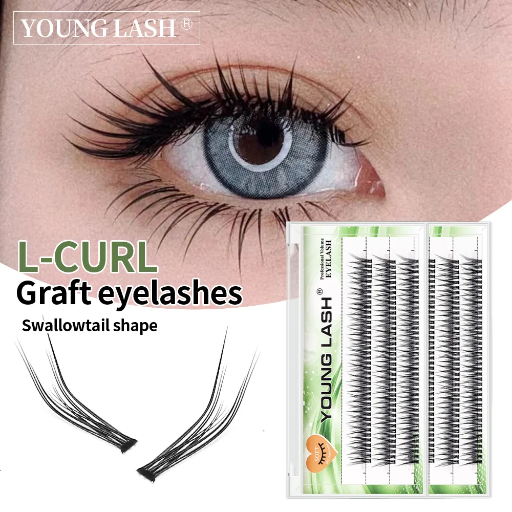 YOUNG LASH L Curl Swallowtail Fairy Segmented False Eyelashes Extensions Cluster Fish Tail  Mermaid Tail Type