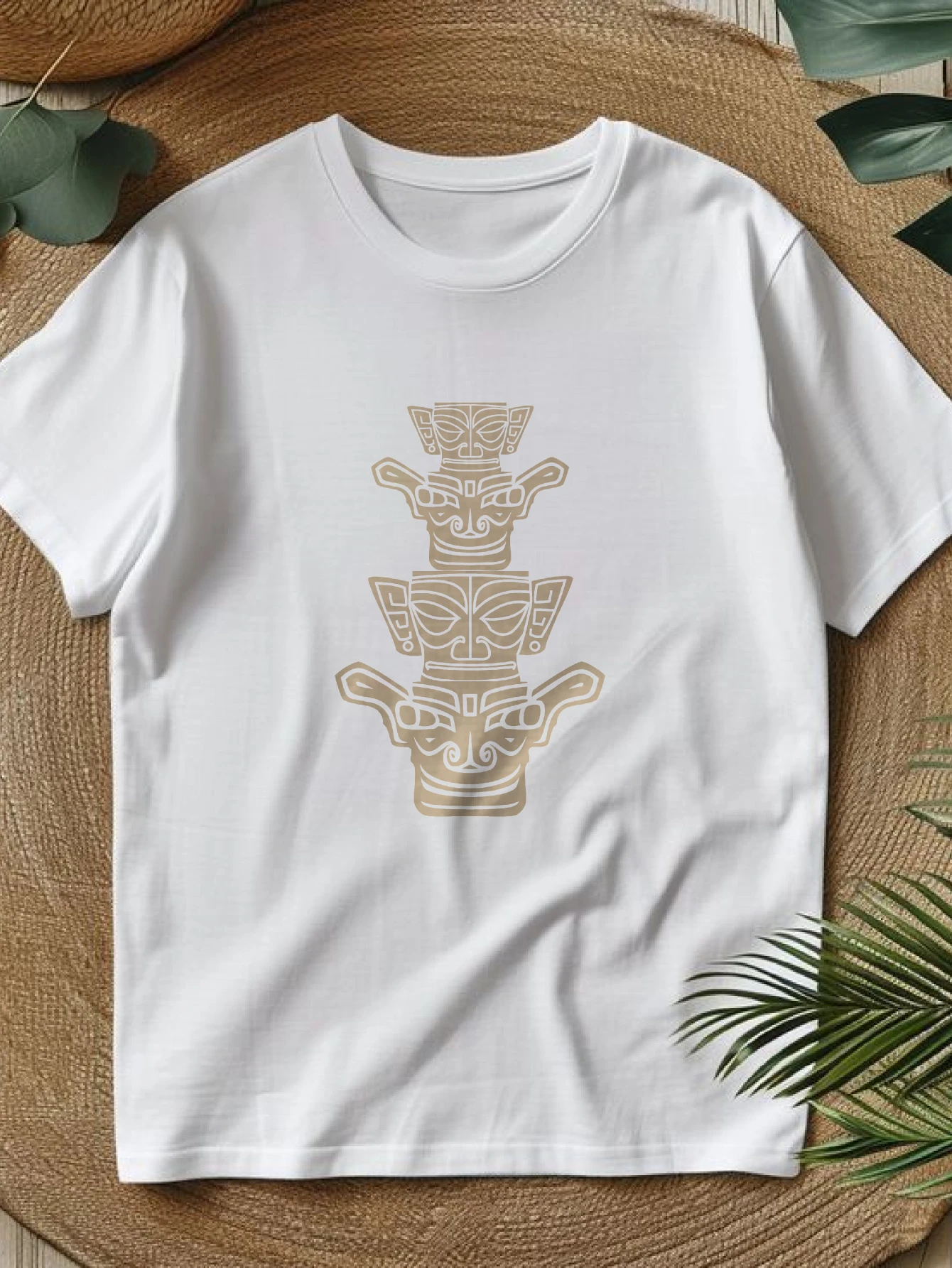 

Women's T-shirts Chinese style Short sleeve tee Printed t shirt Anime Casual 100% cotton Stacked Tribal Faces Design printed