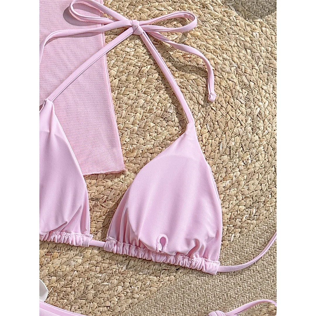 Neuer bedruckter Bikini mit Weste und Neckholder, Damen-Badeanzug, dreiteiliges Bikini-Set, gepolsterter Badeanzug, Badebekleidung, Schwimmanzug V8309 – Detail 8