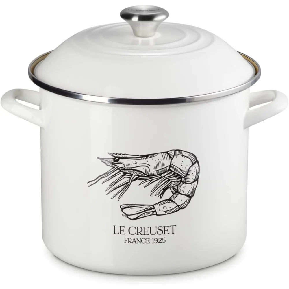 

Enamel On Steel Traditional Shrimp Stockpot, 10 qt., White