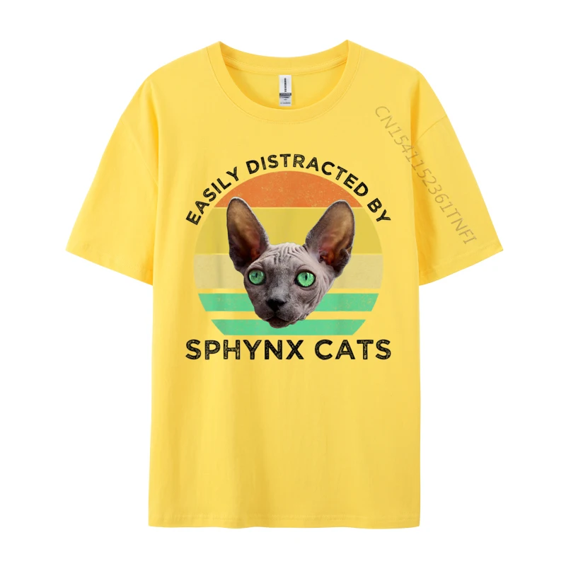 Easily Distracted By Sphynx Cats Funny Hairless Cat Lover Street Premium Cotton T-Shirt for Students Tops Tees