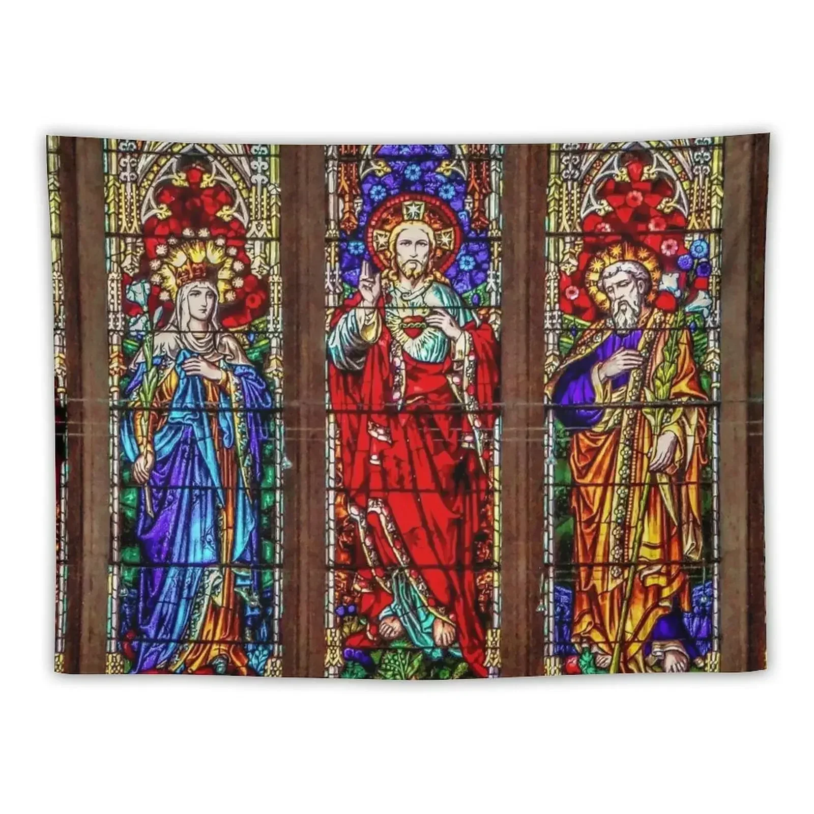 Stained Glass Window at Sacred Heart Cathedral Tapestry Wall Tapestries Aesthetic Decoration Tapestry