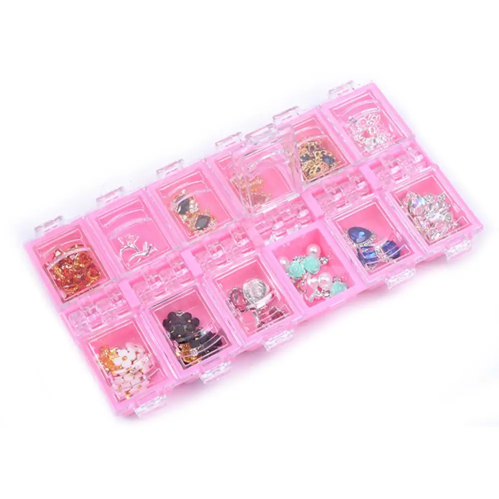 12 Grids Clear Empty Nail Art Tips Beads Decor Jewelry Storage Box Holder Case