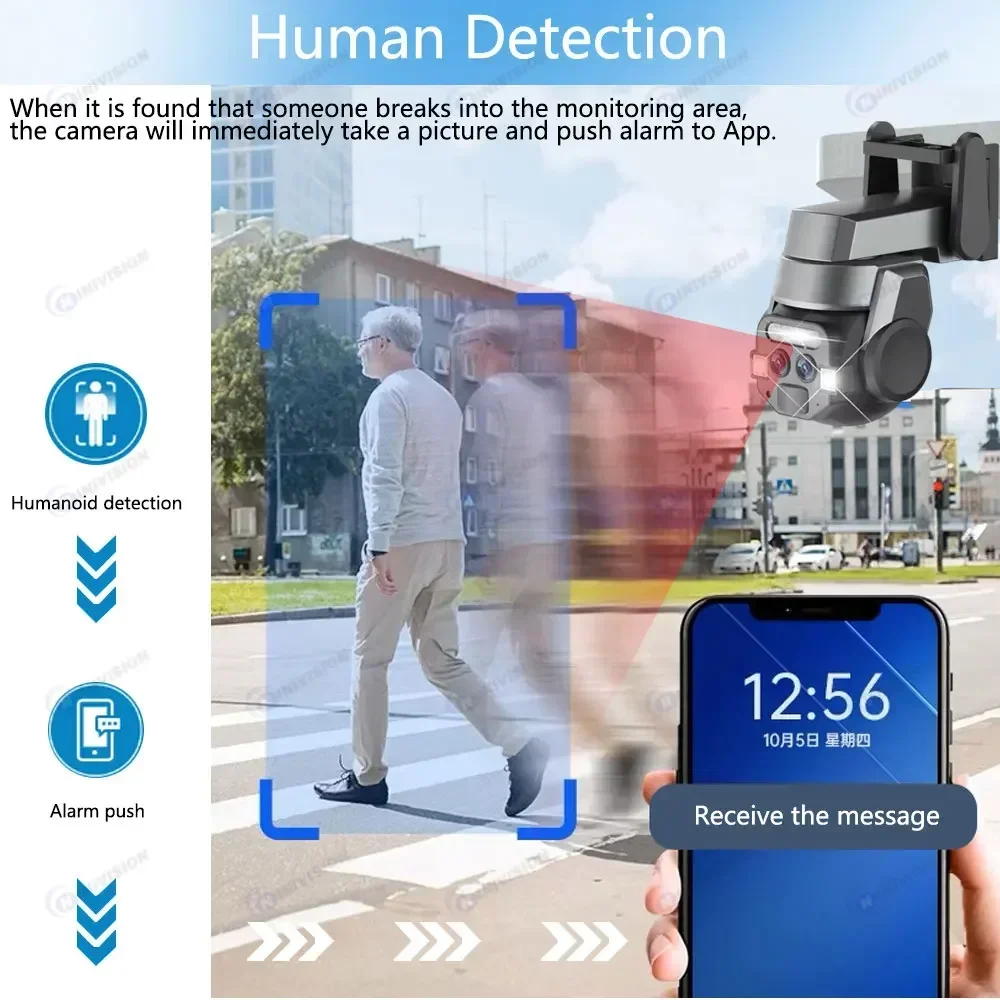 8MP Dual Lens Camera HD 10X Zoom Outdoor PTZ WIFI AI Mobile Detection Intelligent Tracking Color Light Night Vision Monitoring