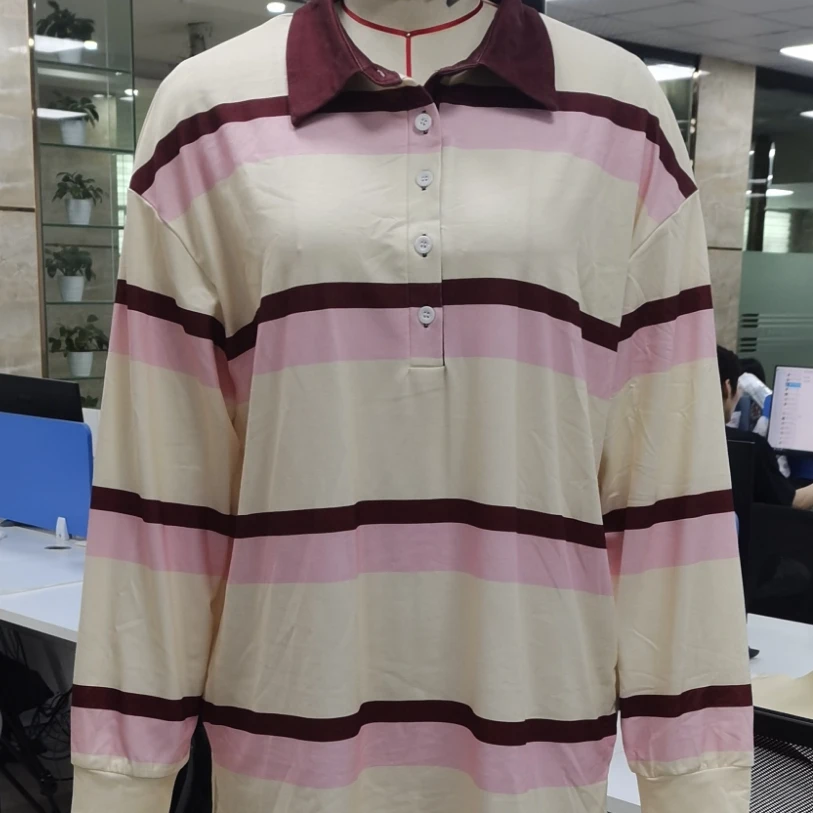 

Vintage Women's Autumn Casual Stripe Patchwork Tops Long Sleeve Turn Down Collar Button Up T-shirt Alternative Clothes