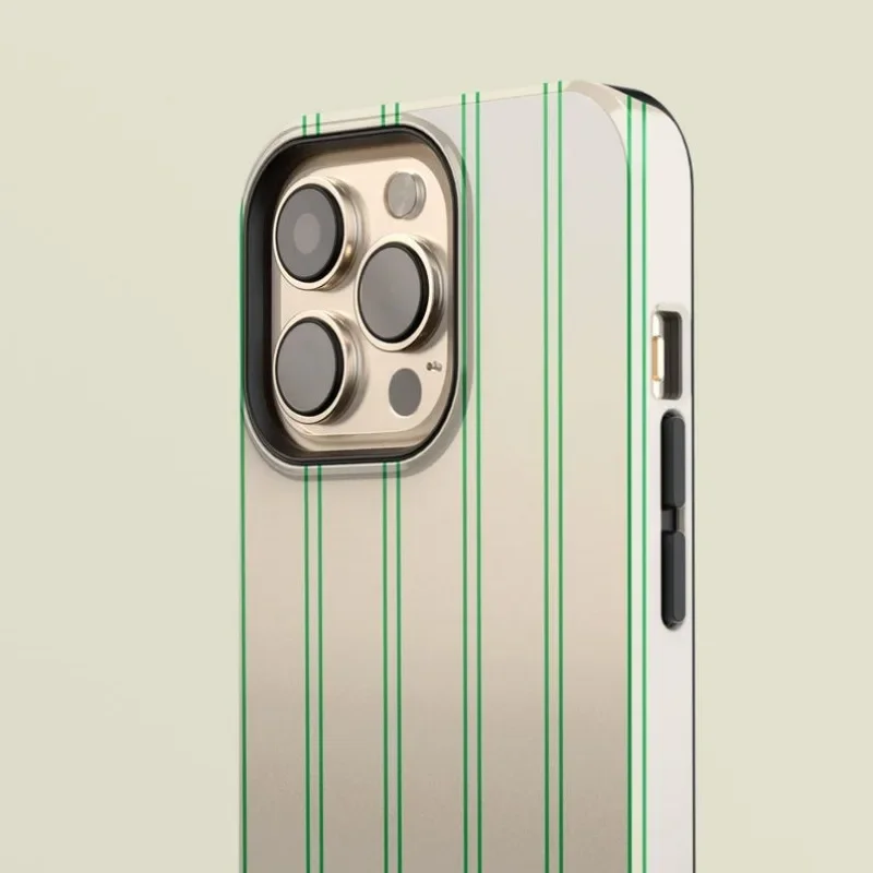 Pinstriped  Green Case Case For IPHONE 16ProMax 15 14 13 12 11 PRO Plus Acrylic TPU Two in one Magnetic Phone Cases