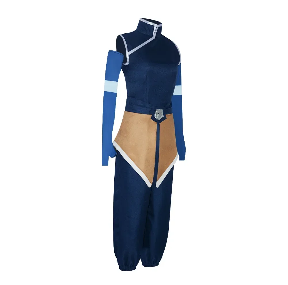 Disfraz de Anime Avatar The Last Airbender Korra, Top azul, pantalones, uniforme, conjunto completo, traje elegante para fiesta de juegos de Carnaval y Halloween